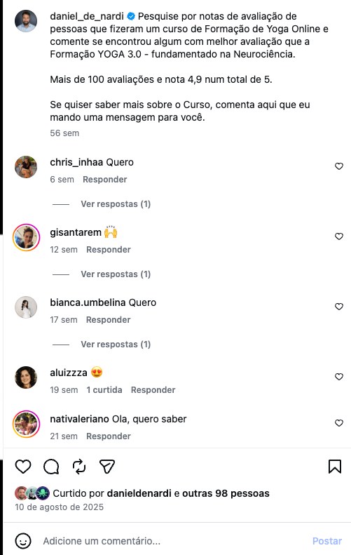 Coment&aacute;rios na publica&ccedil;&atilde;o sobre a nota da Forma&ccedil;&atilde;o, com pessoas pedindo informa&ccedil;&atilde;o